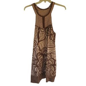 Vtg BCBG maxazria dress Sz M 100% Silk Knit Brown Beige Floral Tank Top EUC